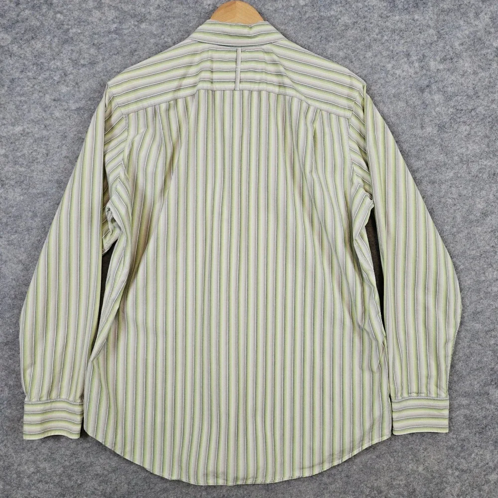 Banana Republic‎ Men's Green/Beige Striped Dress Shirt Size L Classic Fit Preppy